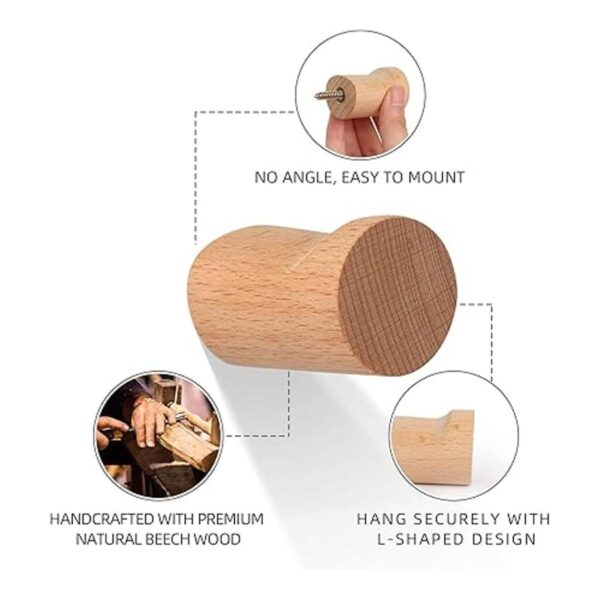 Ganchos de madera natural para pared paquete de 6 ganchos