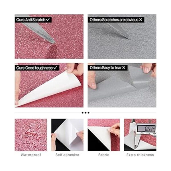 FunStick Papel tapiz con purpurina rosa para pegar y