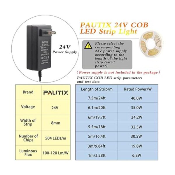 PAUTIX Tira de luz LED COB de 24 V IP65 blanco cálido_2