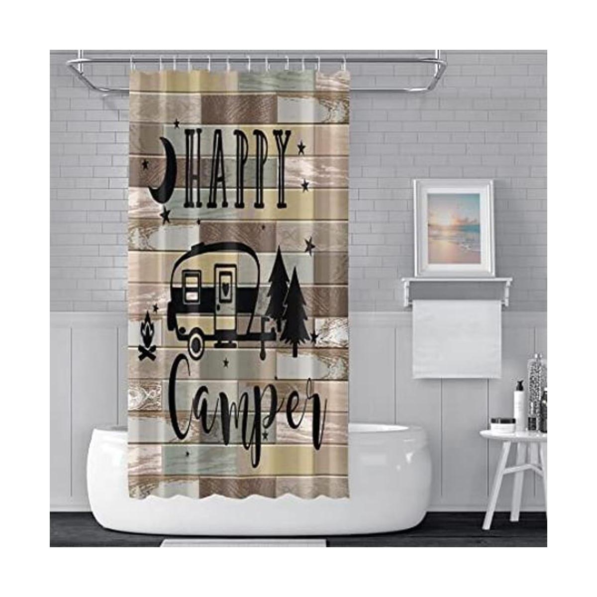 DORCEV Cortina de ducha Happy Camper RV de 48 x 72