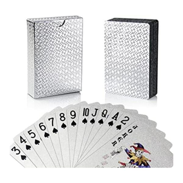 Joyoldelf Cartas de póquer de papel de aluminio plateado_1