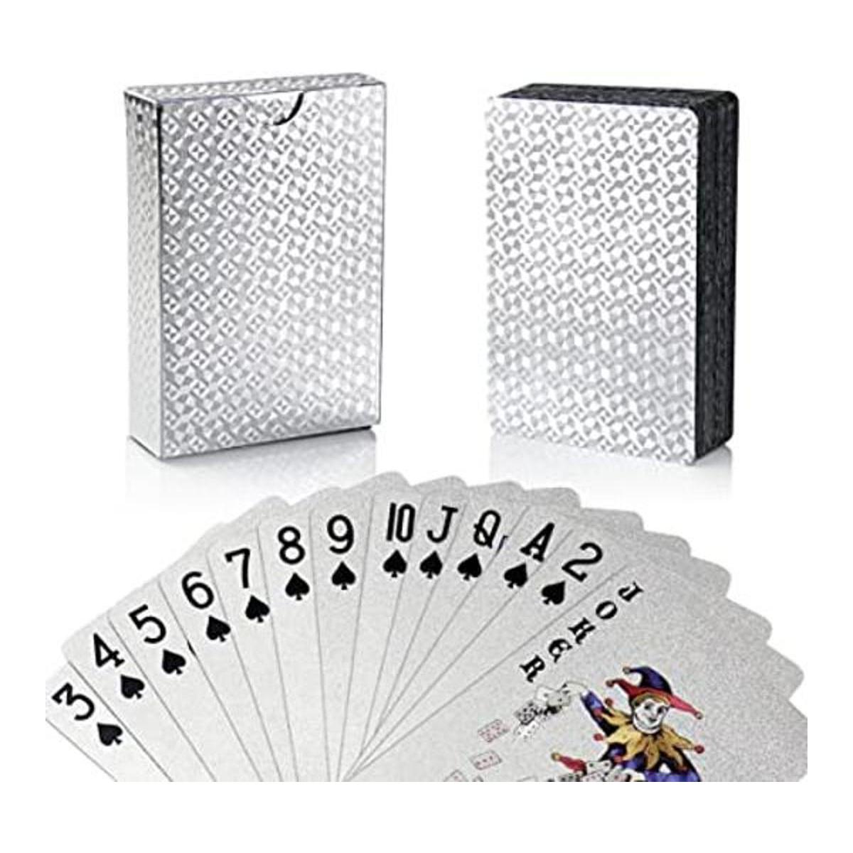 Joyoldelf Cartas de póquer de papel de aluminio plateado