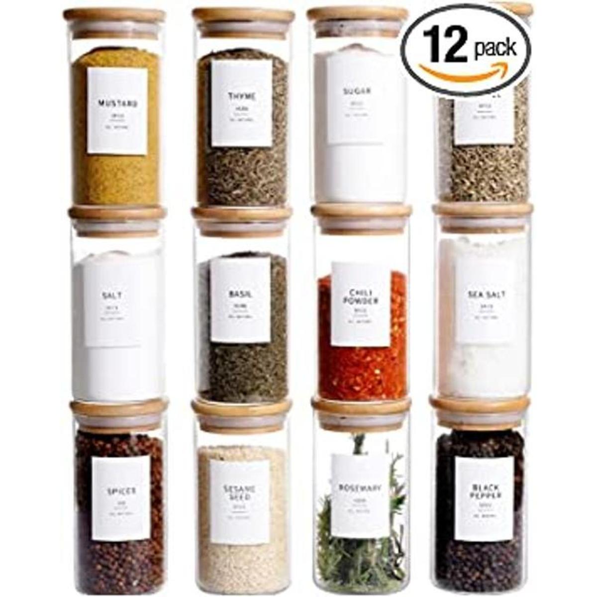 12 tarros de especias de vidrio con tapas herméticas de