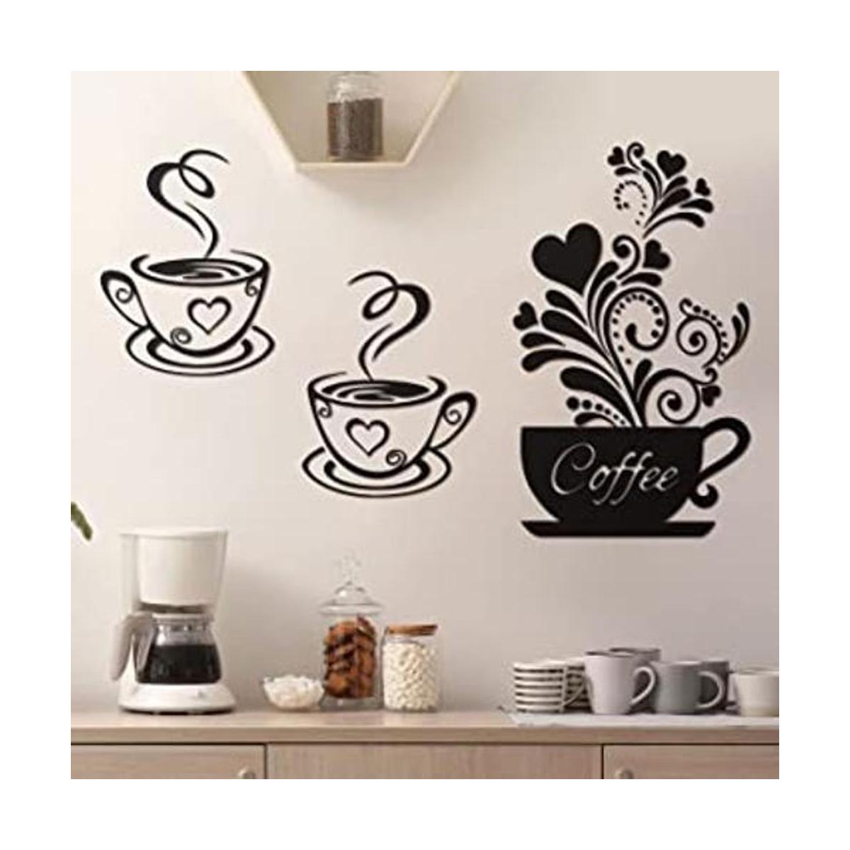 Adhesivo decorativo de pared de cocina taza de té flor