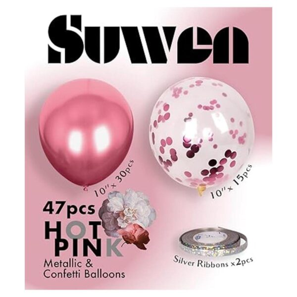 SUWEN Juego de 47 globos metálicos de color rosa intenso y_5