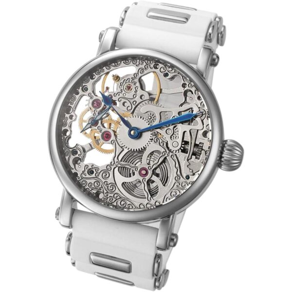 Rougois Mechanique Reloj Esqueleto Tono Plata Banda de_1