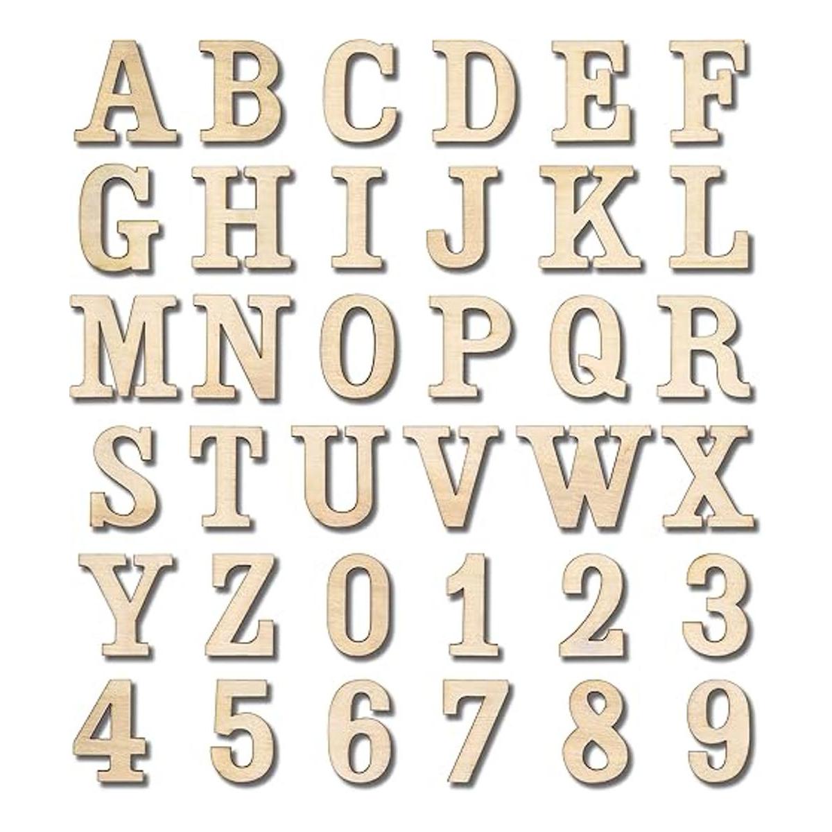 306 letras pequeñas de madera sin terminar de 114
