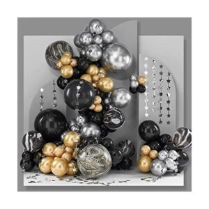 PartyWoo Juego de 140 globos negros y dorados guirnalda_1