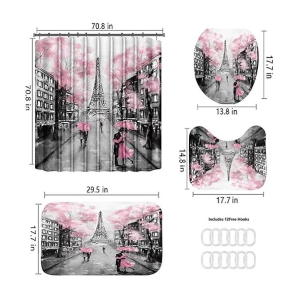 Juego de 4 cortinas de ducha de la Torre Eiffel de París_5