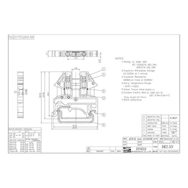 Dinkle Assembly DK2.5NBL Bloques de terminales de carril_2