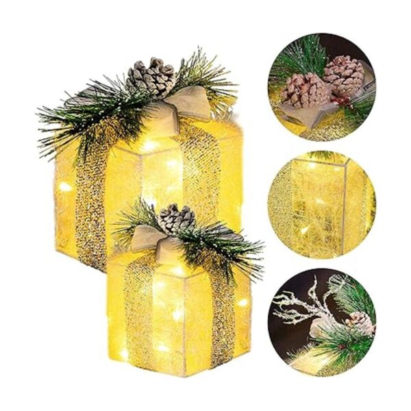 Hourleey Juego de 3 cajas de regalo iluminadas de Navidad