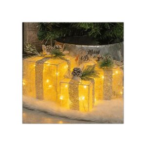 Hourleey Juego de 3 cajas de regalo iluminadas de Navidad