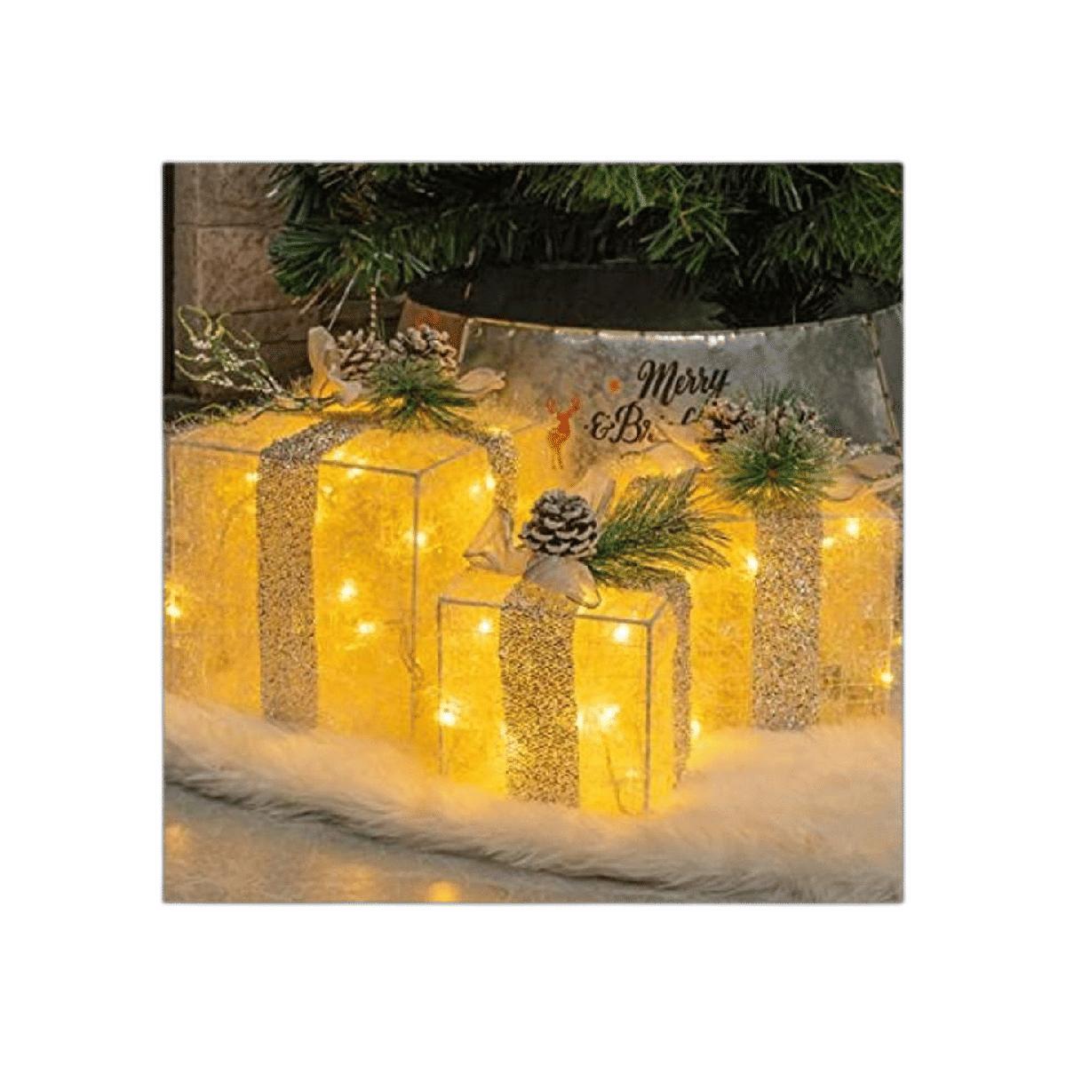 Hourleey Juego de 3 cajas de regalo iluminadas de Navidad