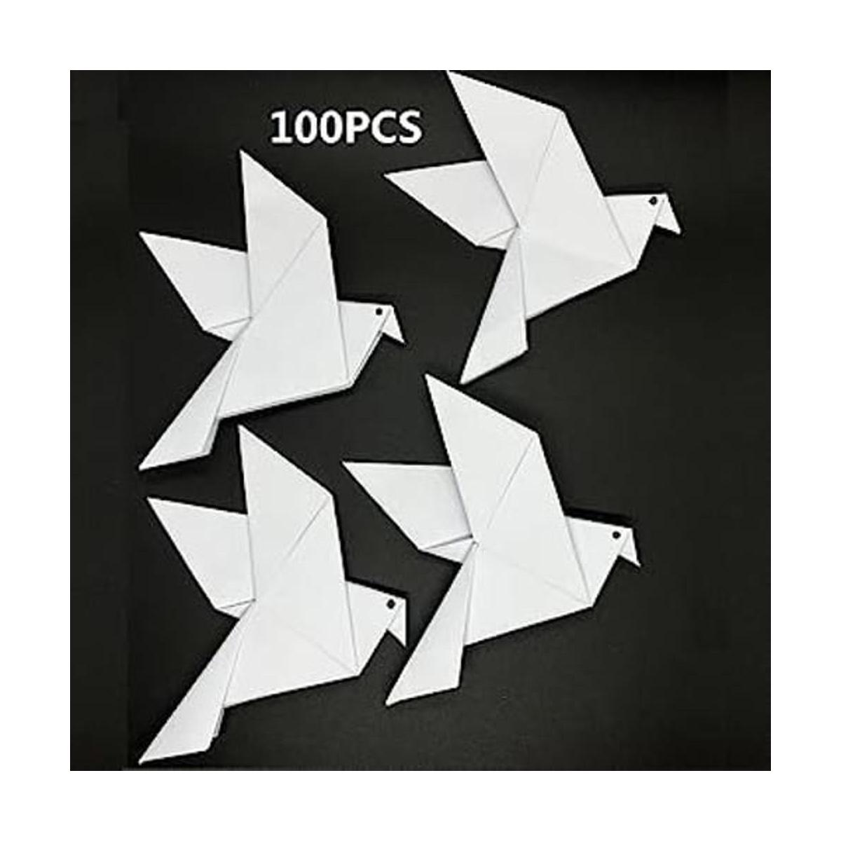 100 palomas de papel de origami blanco para decoración