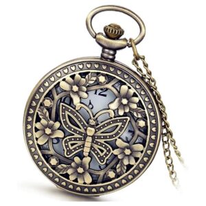 Avaner Reloj de bolsillo de cuarzo con diseño de flores_1