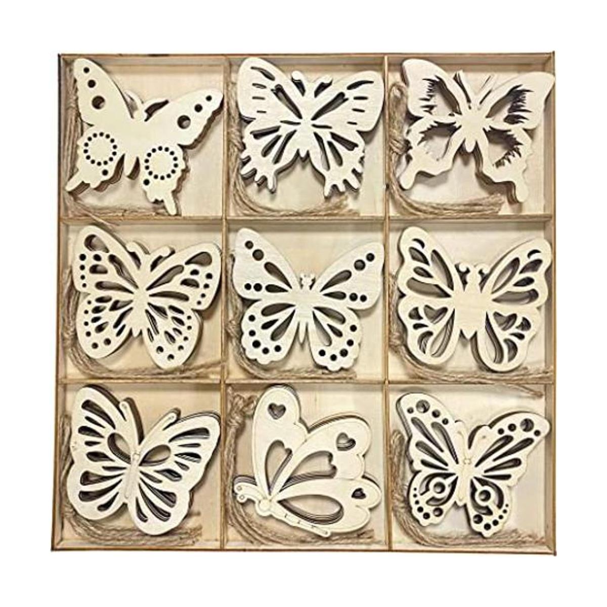 Paquete de 45 recortes en forma de mariposa de madera sin