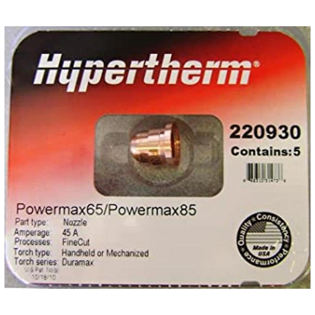 Hypertherm 220930 Powermax 65 y 85 Boquillas de corte fino