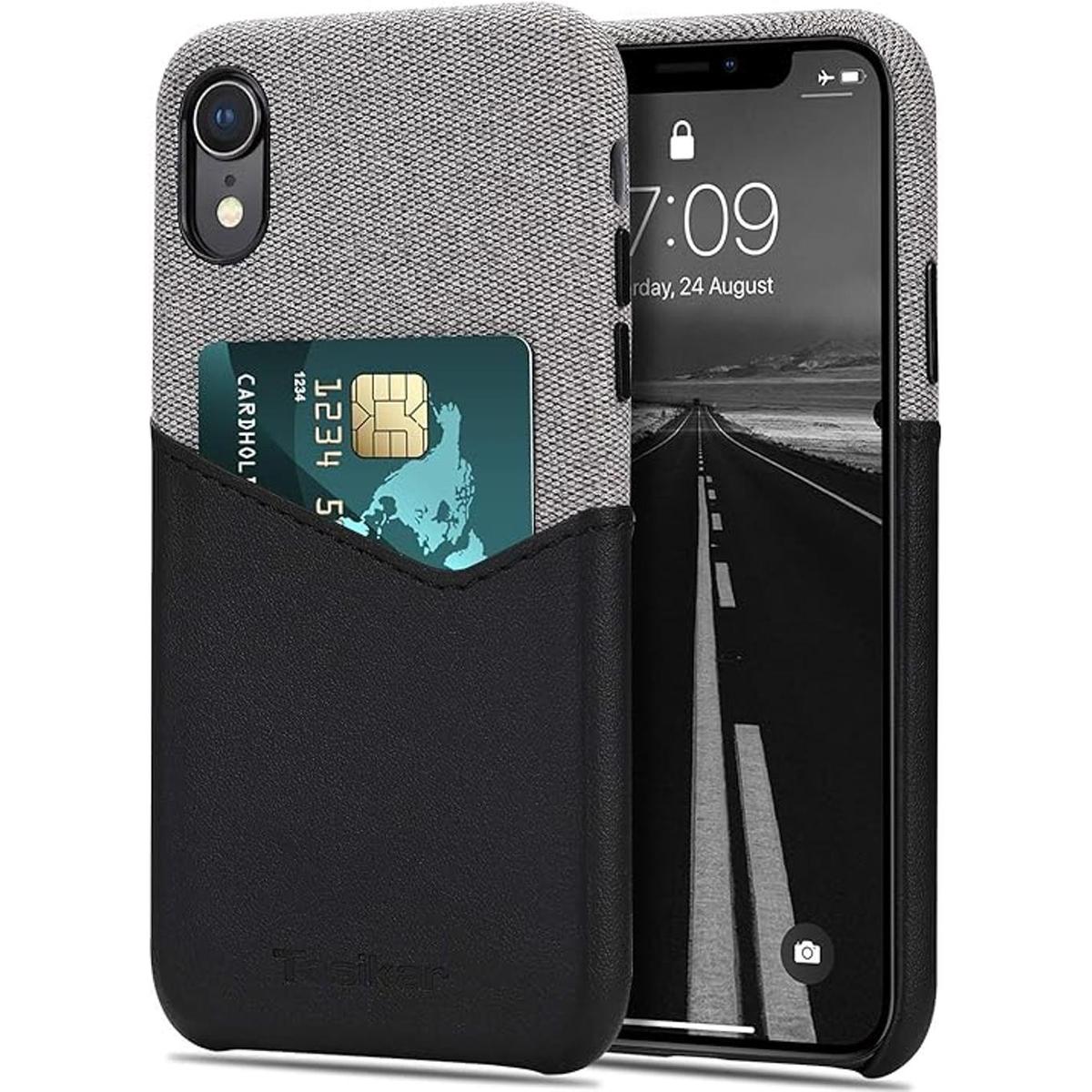 Tasikar Funda tipo cartera para iPhone XR piel y tela