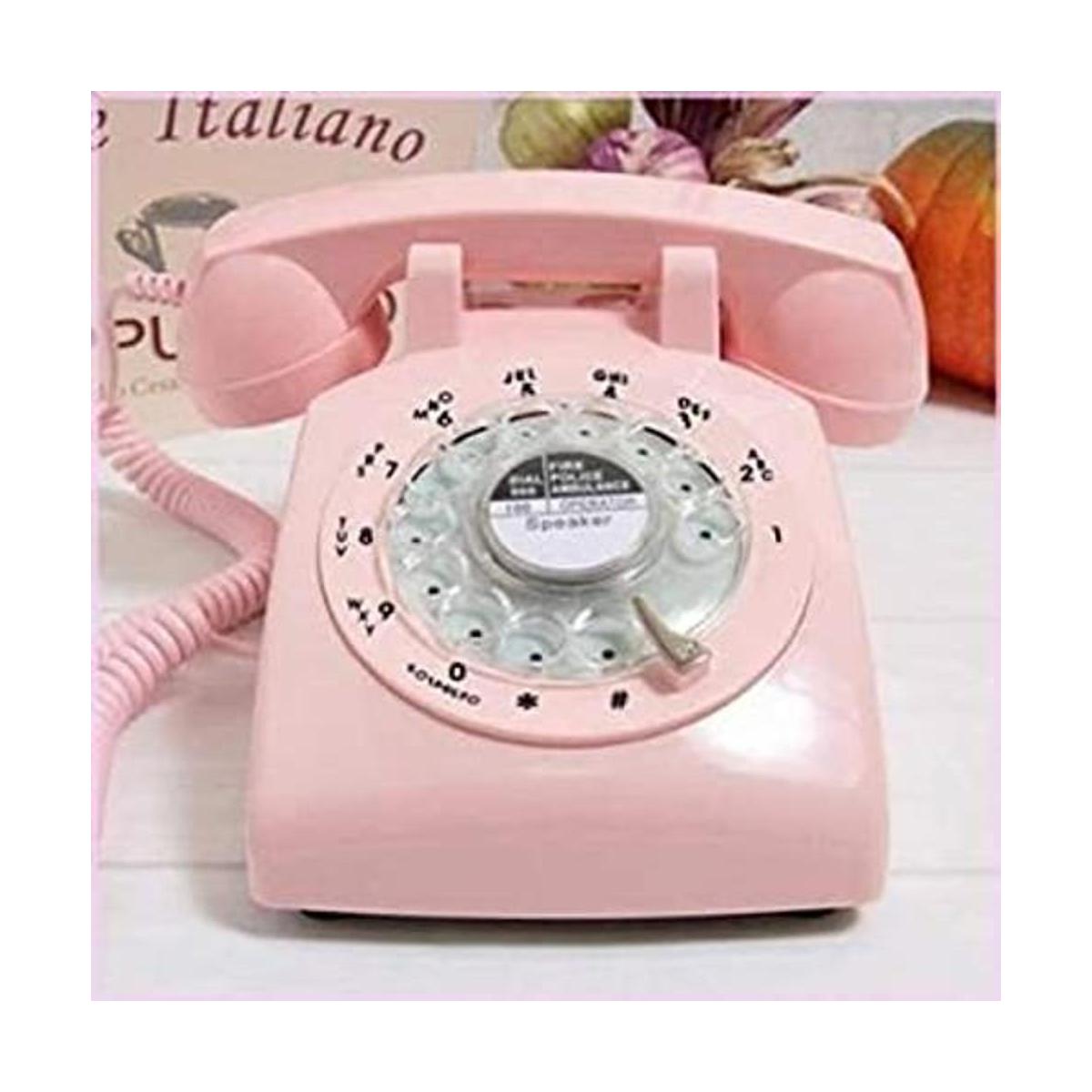 GloDeals Teléfono rotativo retro rosa de los años 60