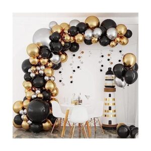 RUBFAC Kit de arco de guirnalda de globos de oro negro y