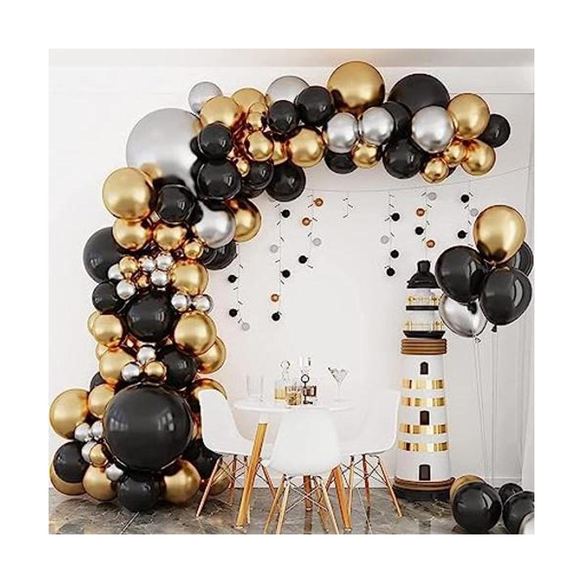 RUBFAC Kit de arco de guirnalda de globos de oro negro y