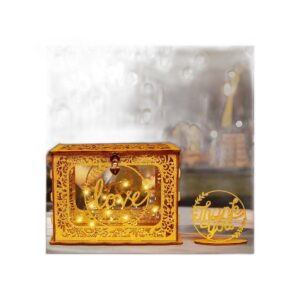 OurWarm Caja de tarjetas de boda dorada con cerradura_1