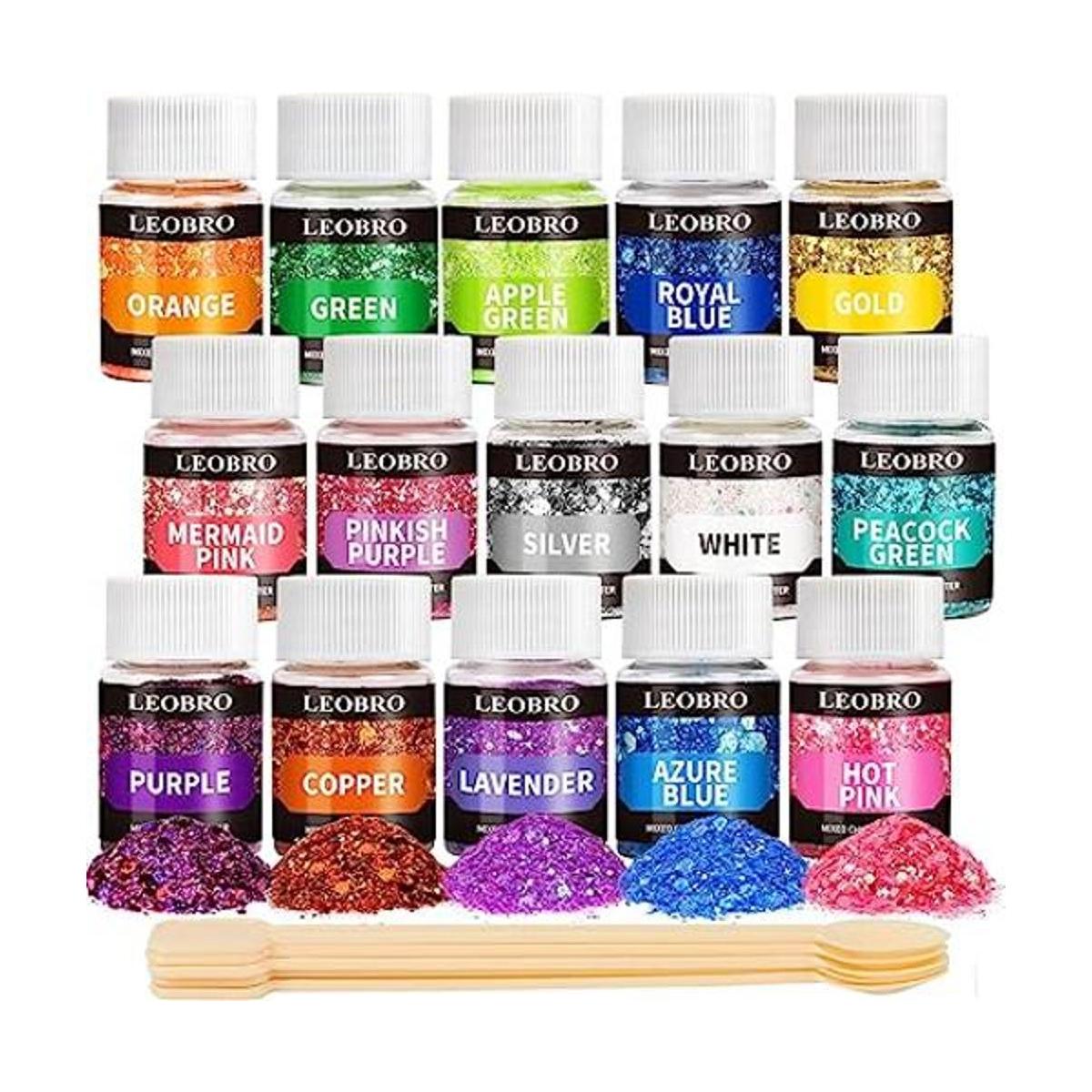LEOBRO Purpurina gruesa holográfica 15 colores para