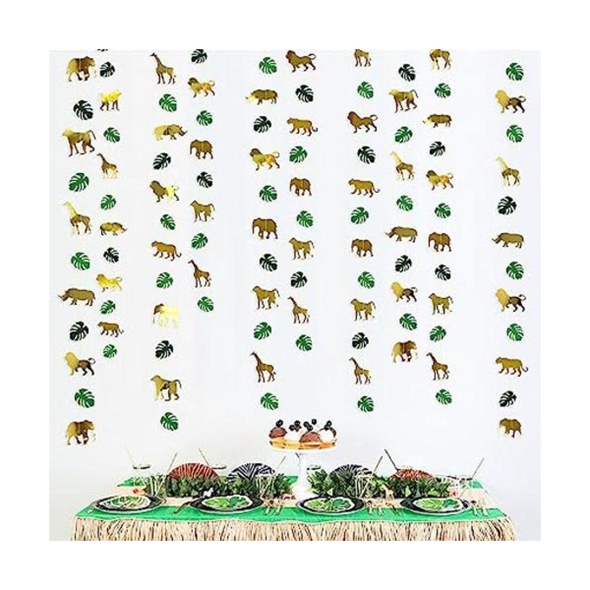 Guirnalda de banderines de hoja de palma verde de animales