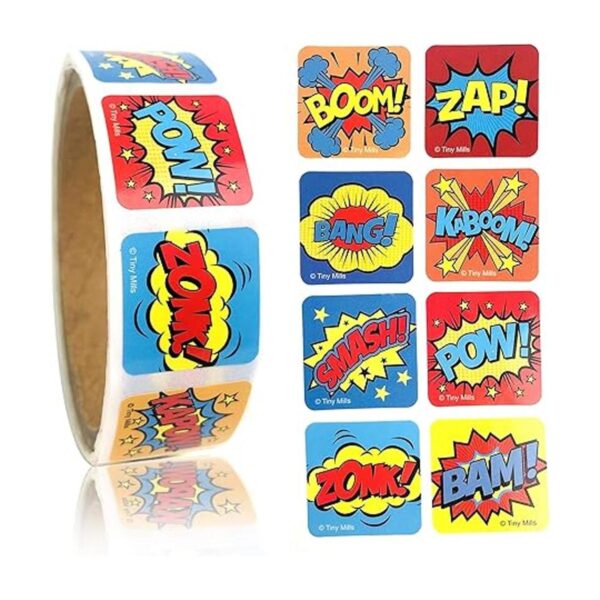 TINYMILLS Superhero Stickers 100 pegatinasdispensador