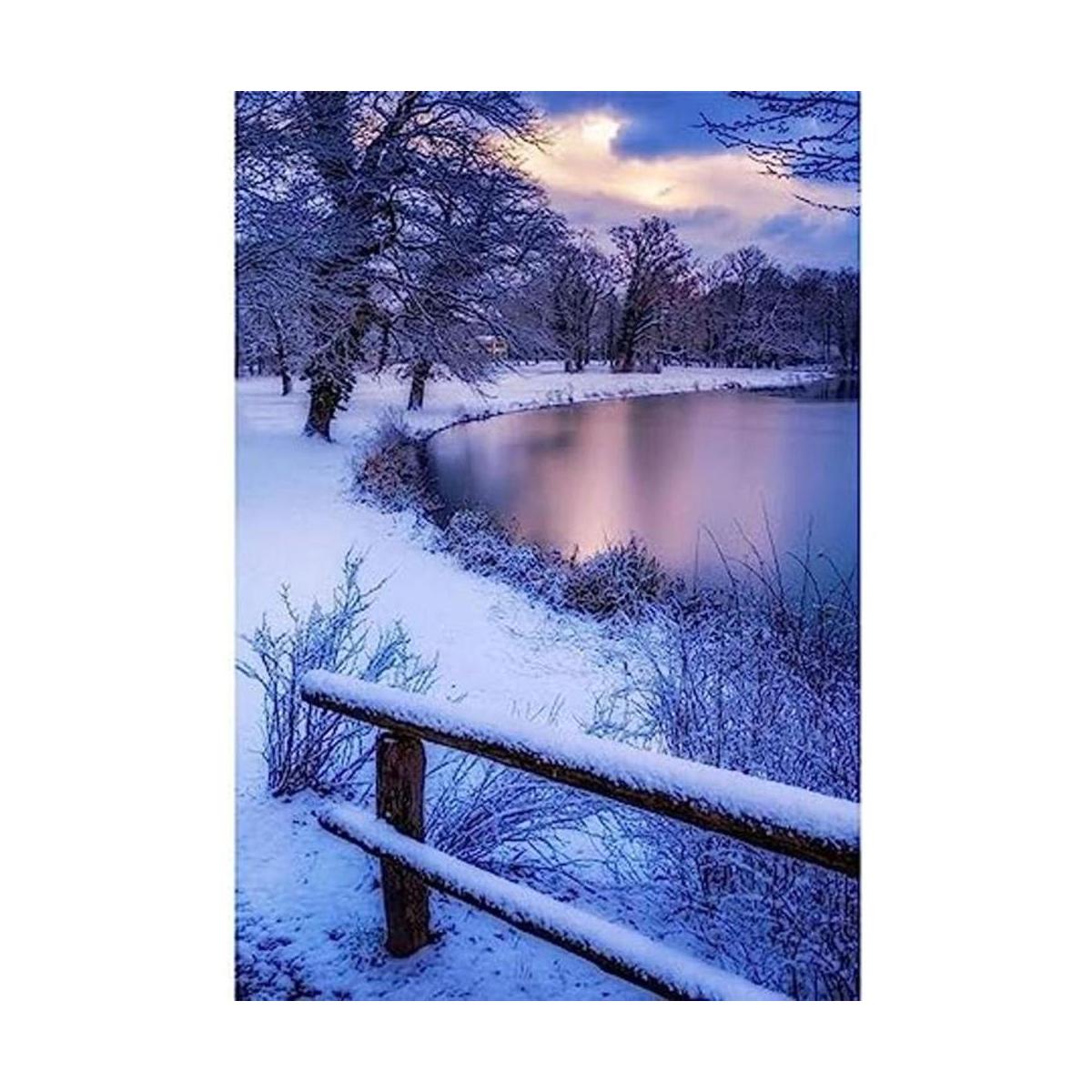 Pintura de diamante 5D con una escena nevada por el lago