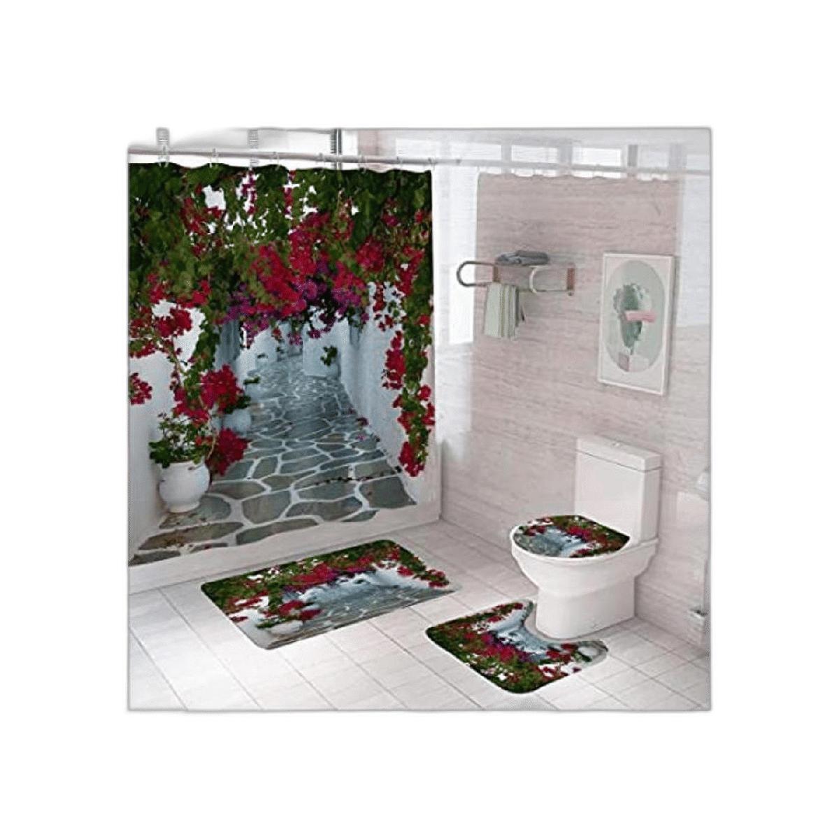 DDSDUDES Juego de 4 cortinas de ducha de flores de