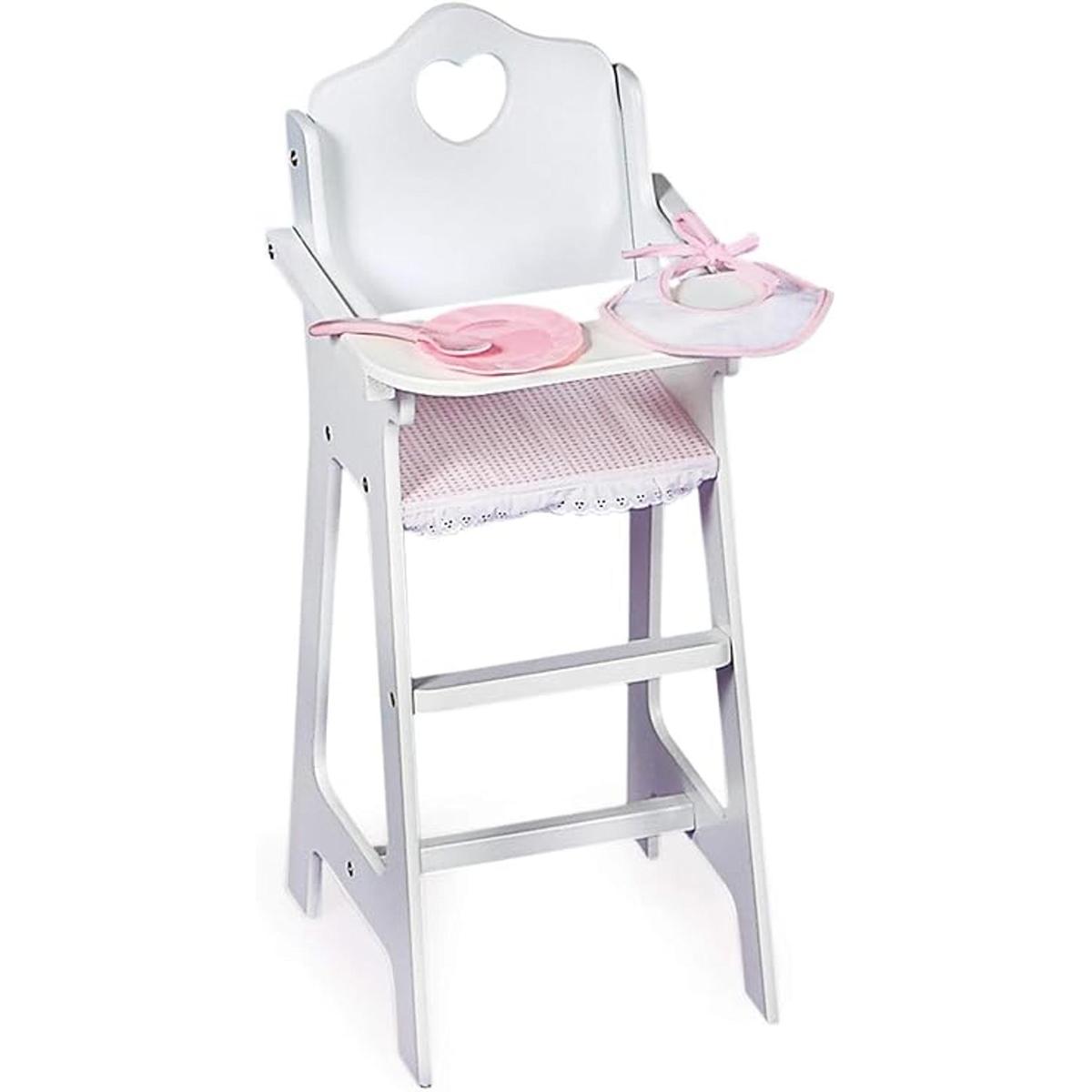 Silla alta para muñeca con plato babero y cuchara de la