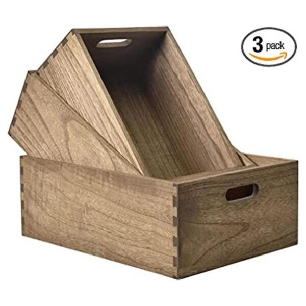 Kirigen Juego de 3 cajas de madera anidadas con asas