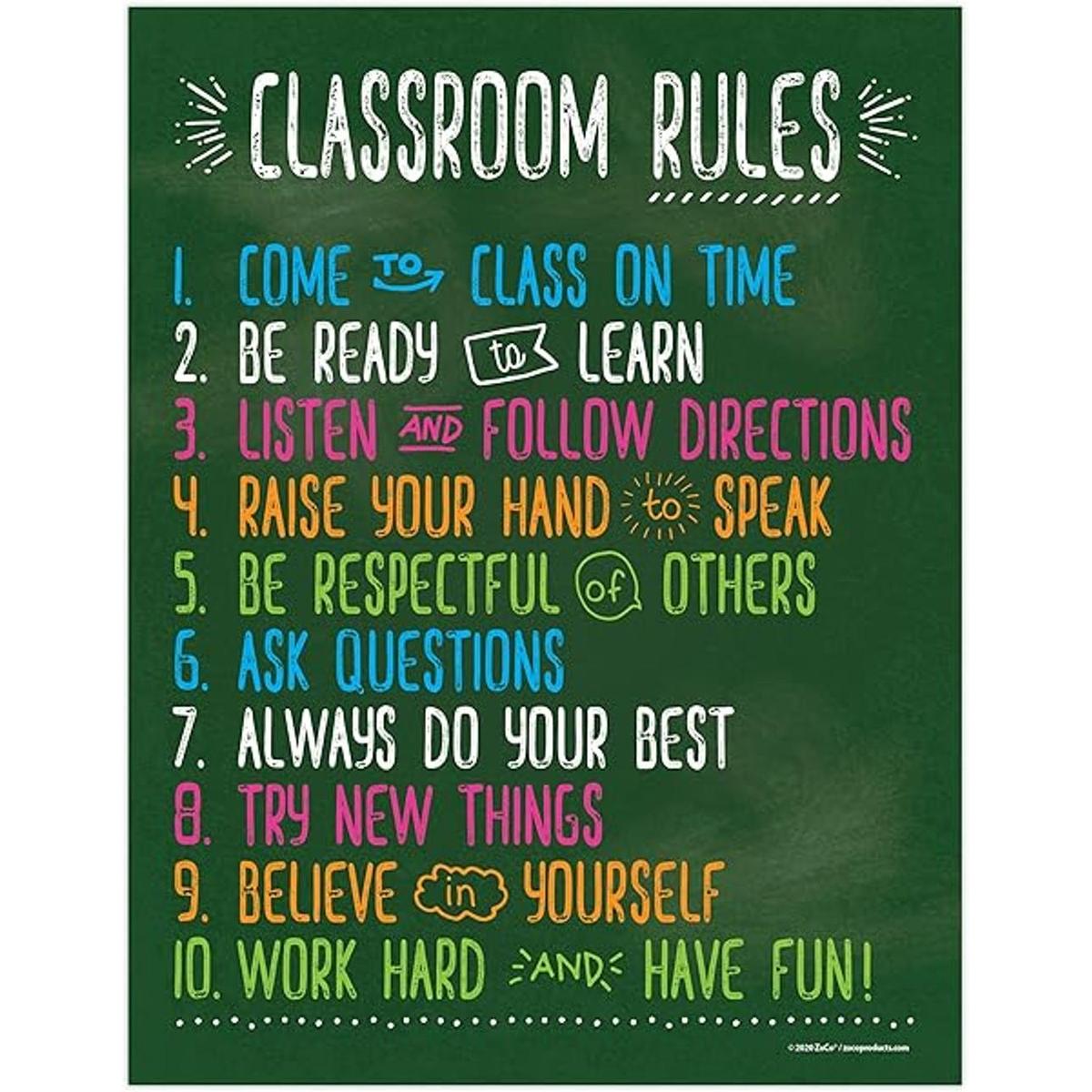 Póster de reglas de aula laminado 17 x 22 pulgadas