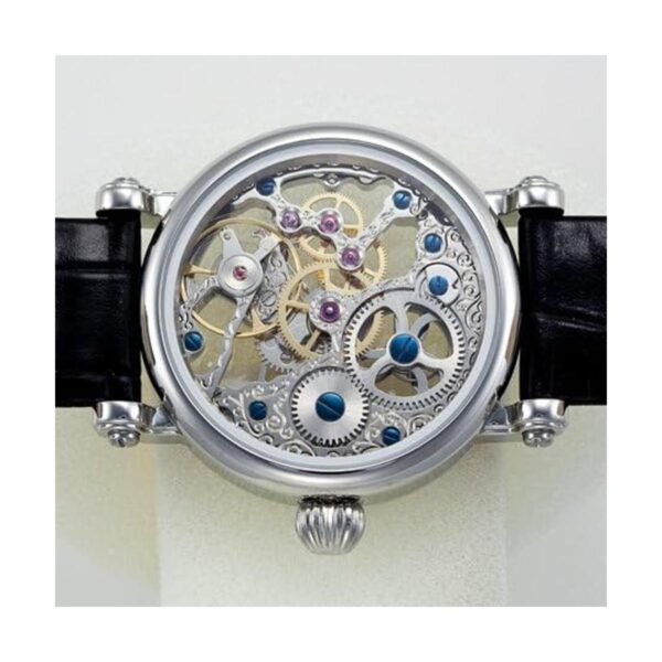 Rougois mechanique Plata Esqueleto Reloj De piel Negro_2