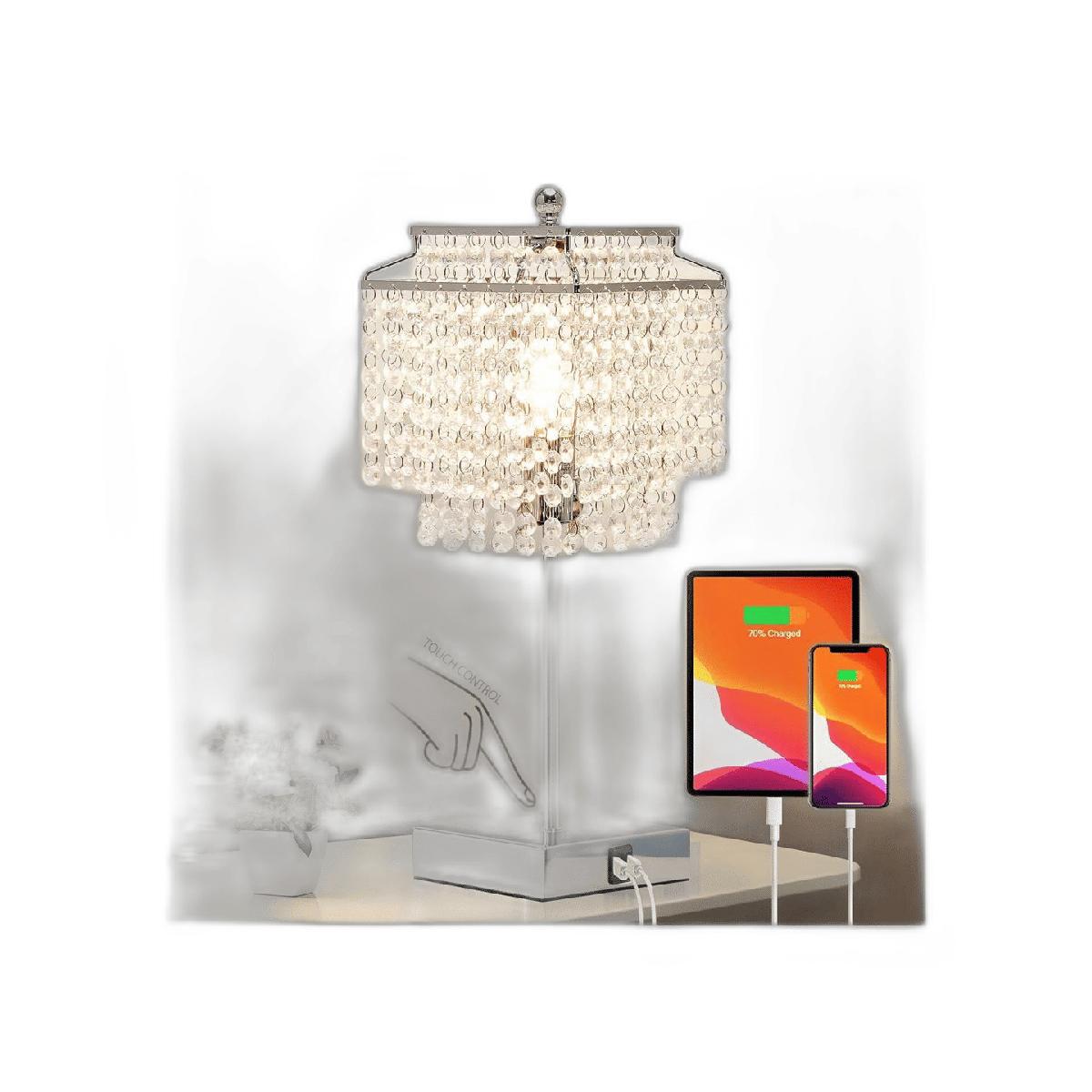 Lámpara de mesa de cristal con control táctil con puertos