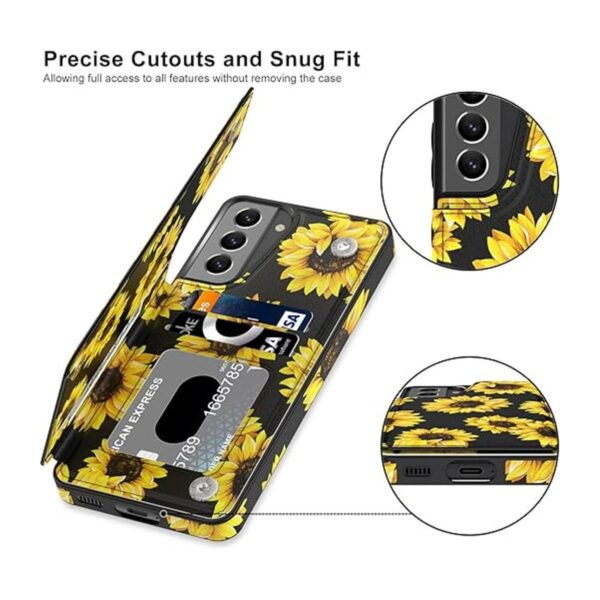 LETO Funda para Galaxy S21 con tapa y diseño de flores de_3