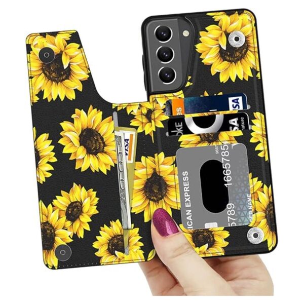 LETO Funda para Galaxy S21 con tapa y diseño de flores de_2