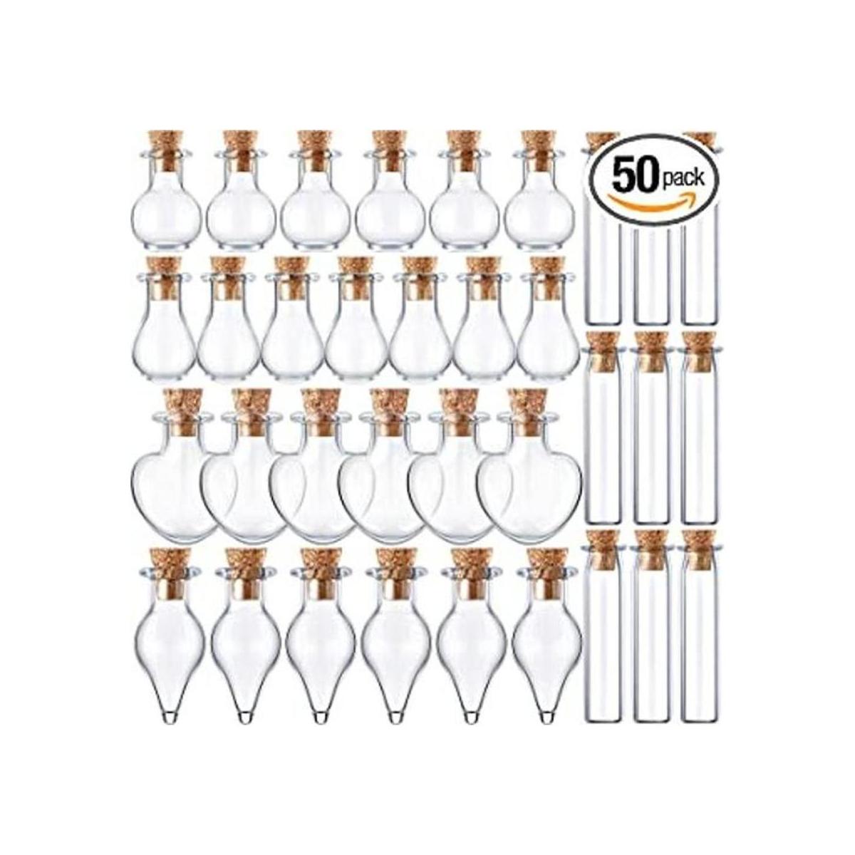 50 mini botellas de vidrio con tapones de corcho pequeñas