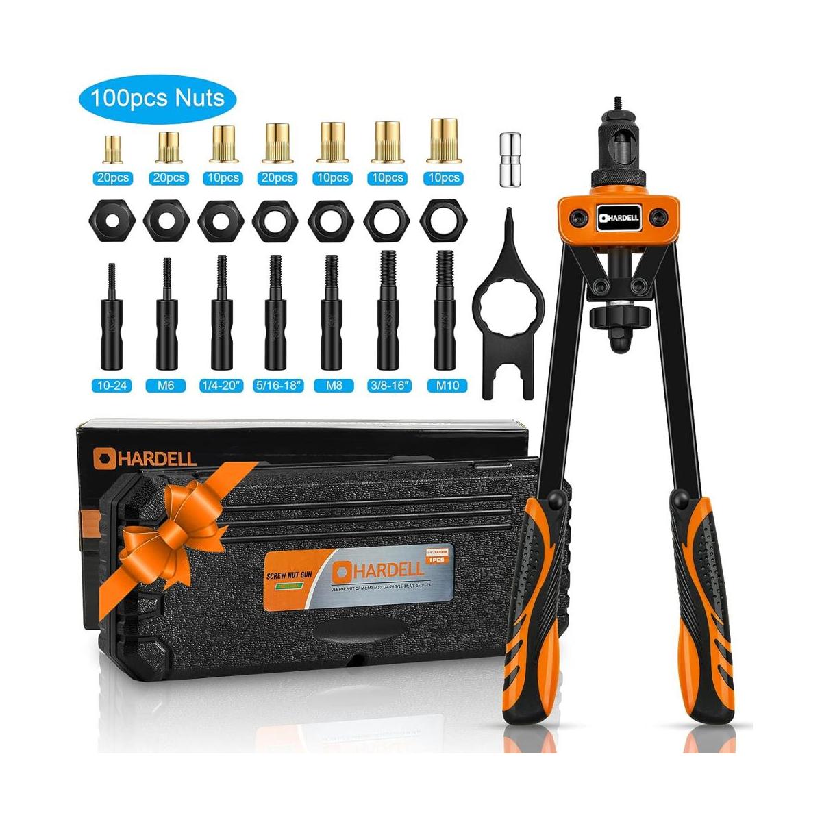 HARDELL Kit de remachadora de tuercas de 14 pulgadas