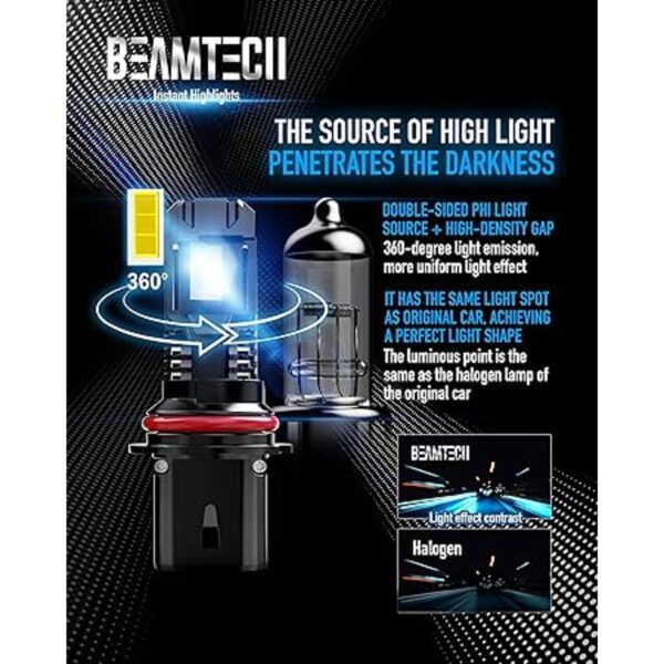 BEAMTECH Bombilla LED 9007 reemplazo halógeno HB5 12000_4