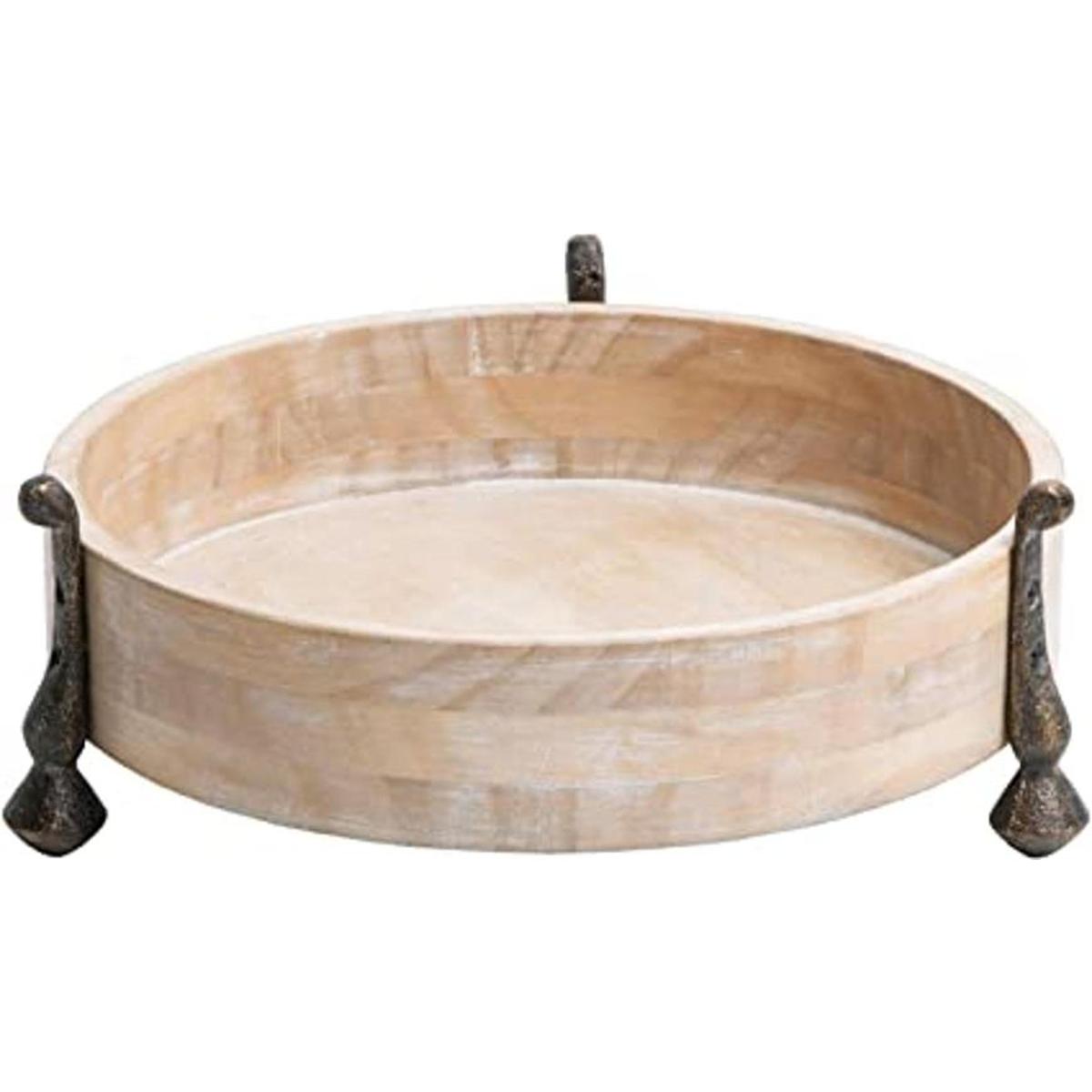 NIKKY HOME Bandeja decorativa redonda de madera bandeja