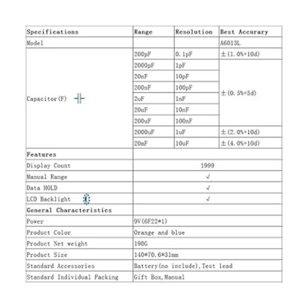 Probador de condensadores Honeytek A6013L_5