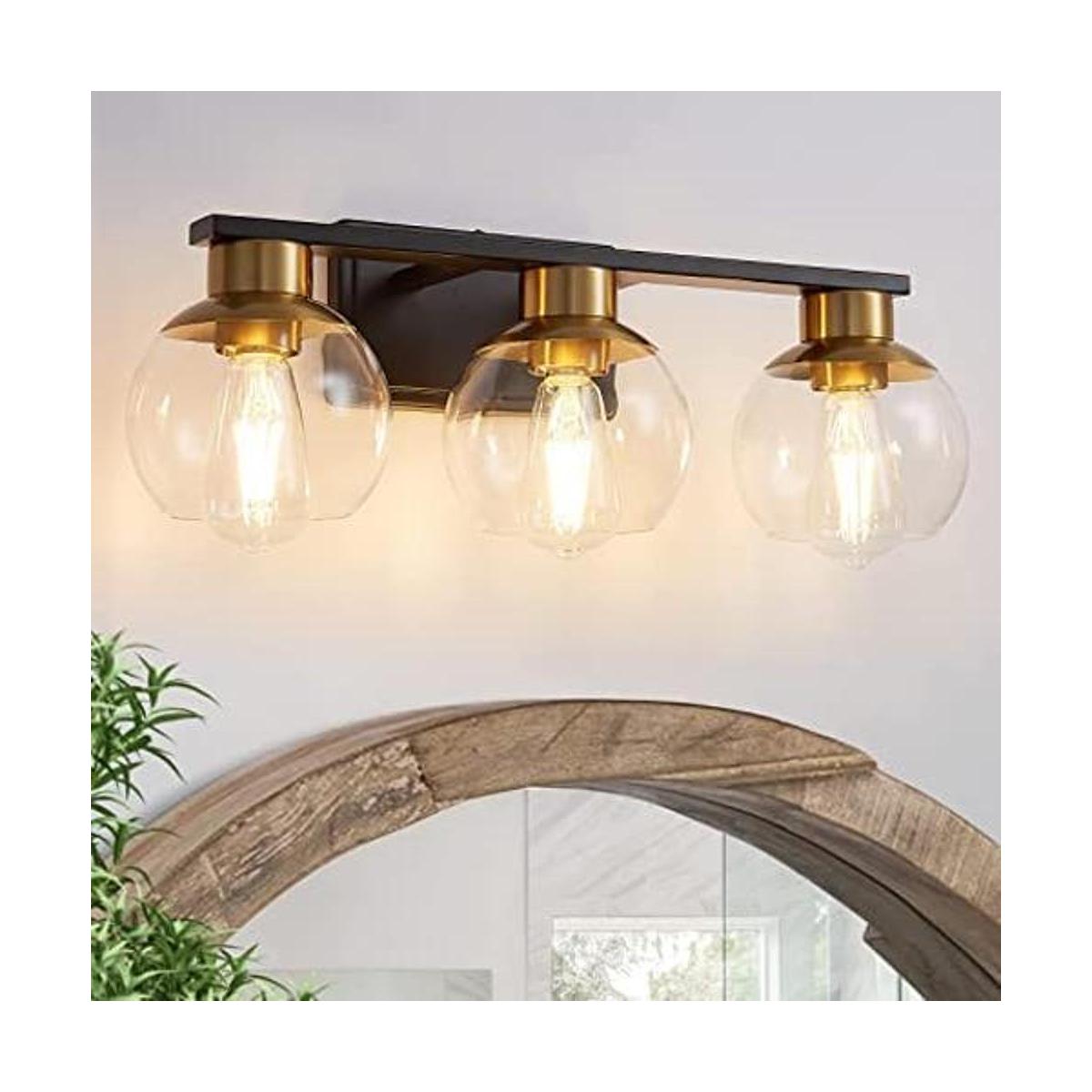PAZALA Luces de tocador negras y doradas para baño 3
