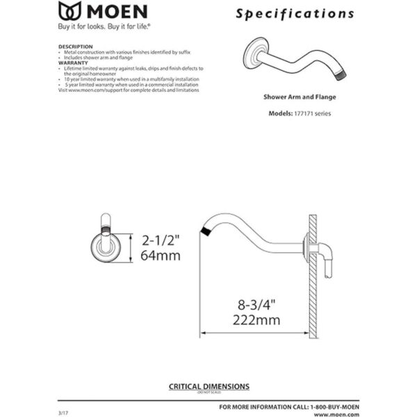 Moen 177171 Collection Brazo de ducha y brida Cromo_2