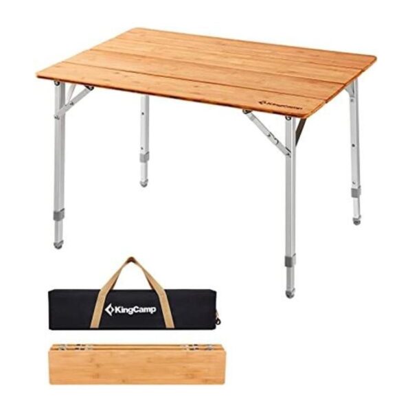 KingCamp Mesa plegable de bambú con patas de aluminio de_1