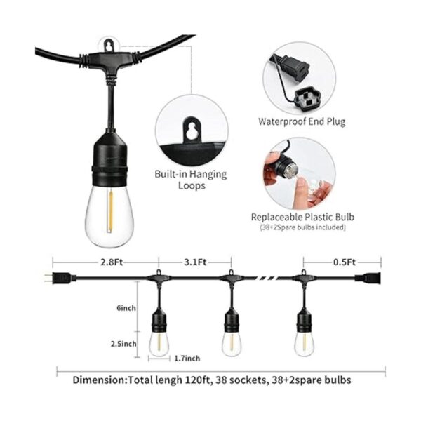 Cadena de luces LED impermeables de 120 pies para_3
