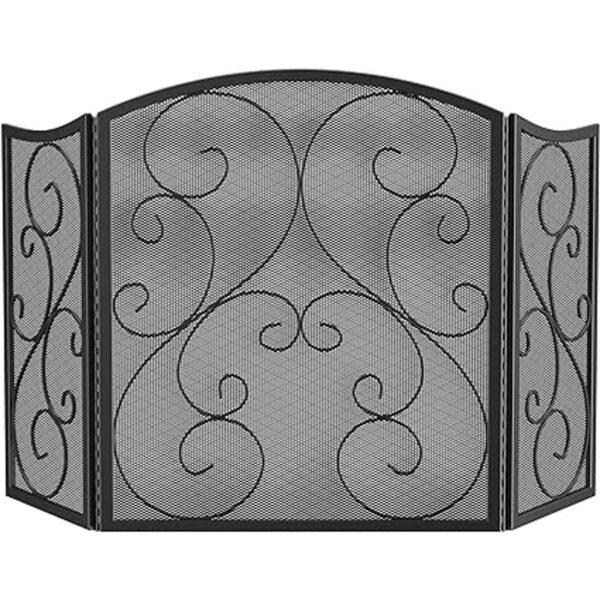 Fire Beauty Pantalla para chimenea 3 paneles de hierro