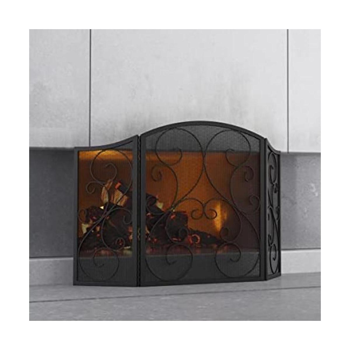Fire Beauty Pantalla para chimenea 3 paneles de hierro