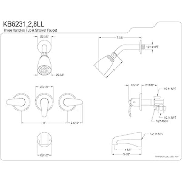 Kingston Brass KB623 LL canilla para la regadera y tina_2